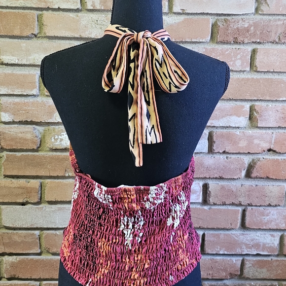 Boho Floral Halter Top with Smocked Back - Picture 6 of 7